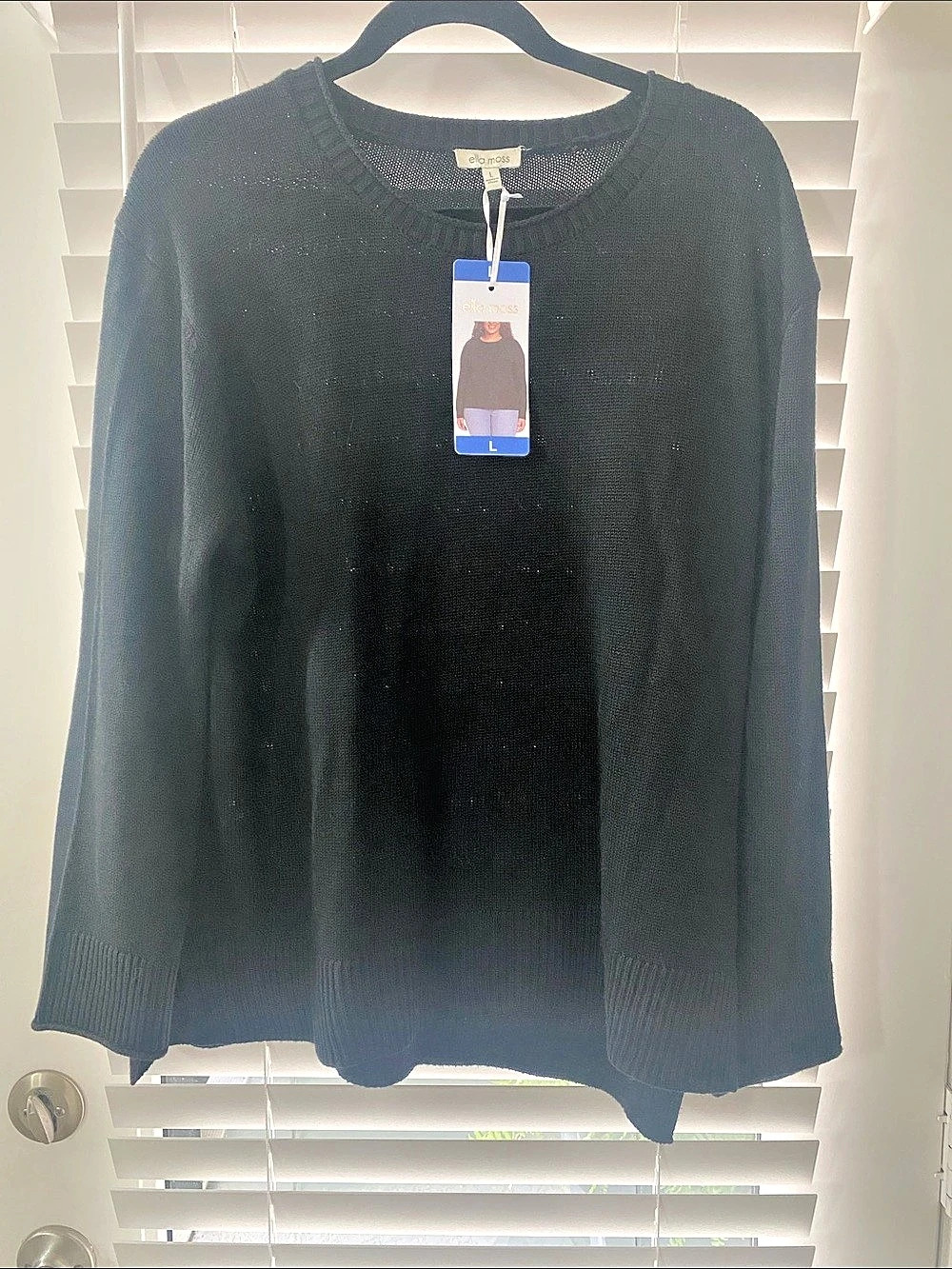Ella Moss Women's Crewneck Sweater Black Knit Sweater Size Large NWT